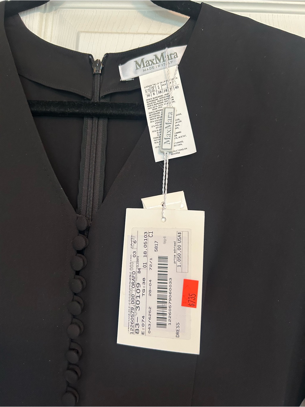 Maxmara Black V-Neck Button-Front Dress